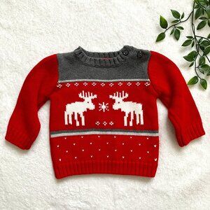 Gymboree Moose Baby Sweater 6-12M | Red Grey Festive Winter GUC